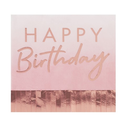 Papierservietten, Rosé Gold Happy Birthday - 16 Stk.