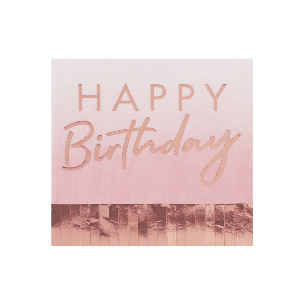 Papierservietten, Rosé Gold Happy Birthday - 16 Stk.