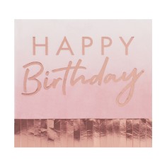 Papierservietten, Rosé Gold Happy Birthday - 16 Stk.