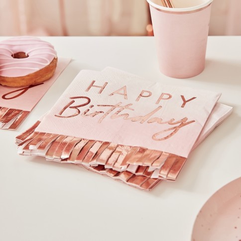 Papierservietten, Rosé Gold Happy Birthday - 16 Stk.