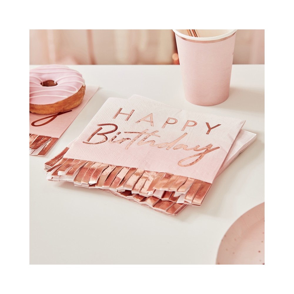 Papierservietten, Rosé Gold Happy Birthday - 16 Stk.