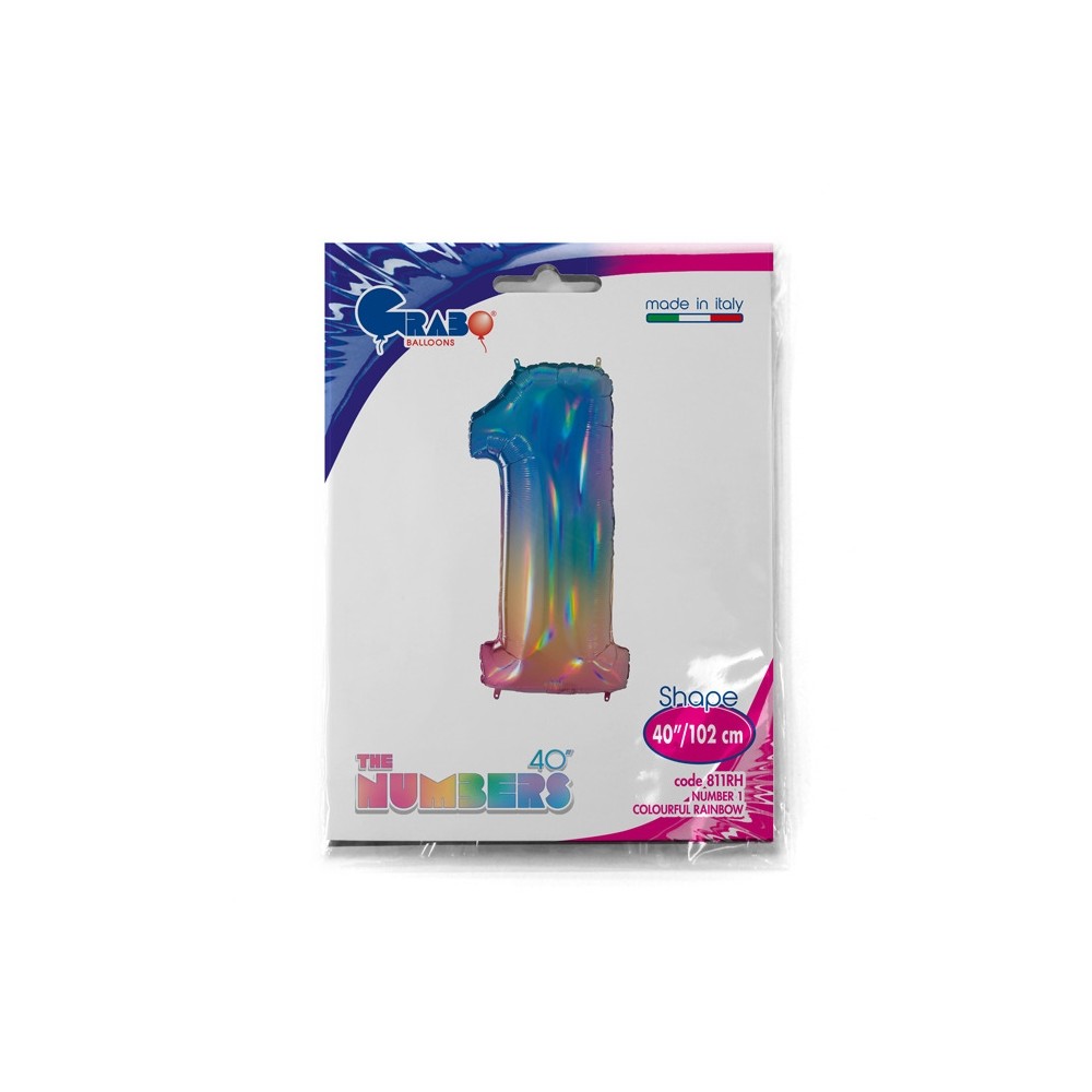 Grabo Folienballon Regenbogen 100 cm, Zahl "1"