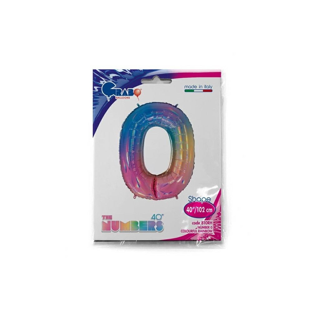 Grabo Folienballon Regenbogen 100 cm, Zahl "0"
