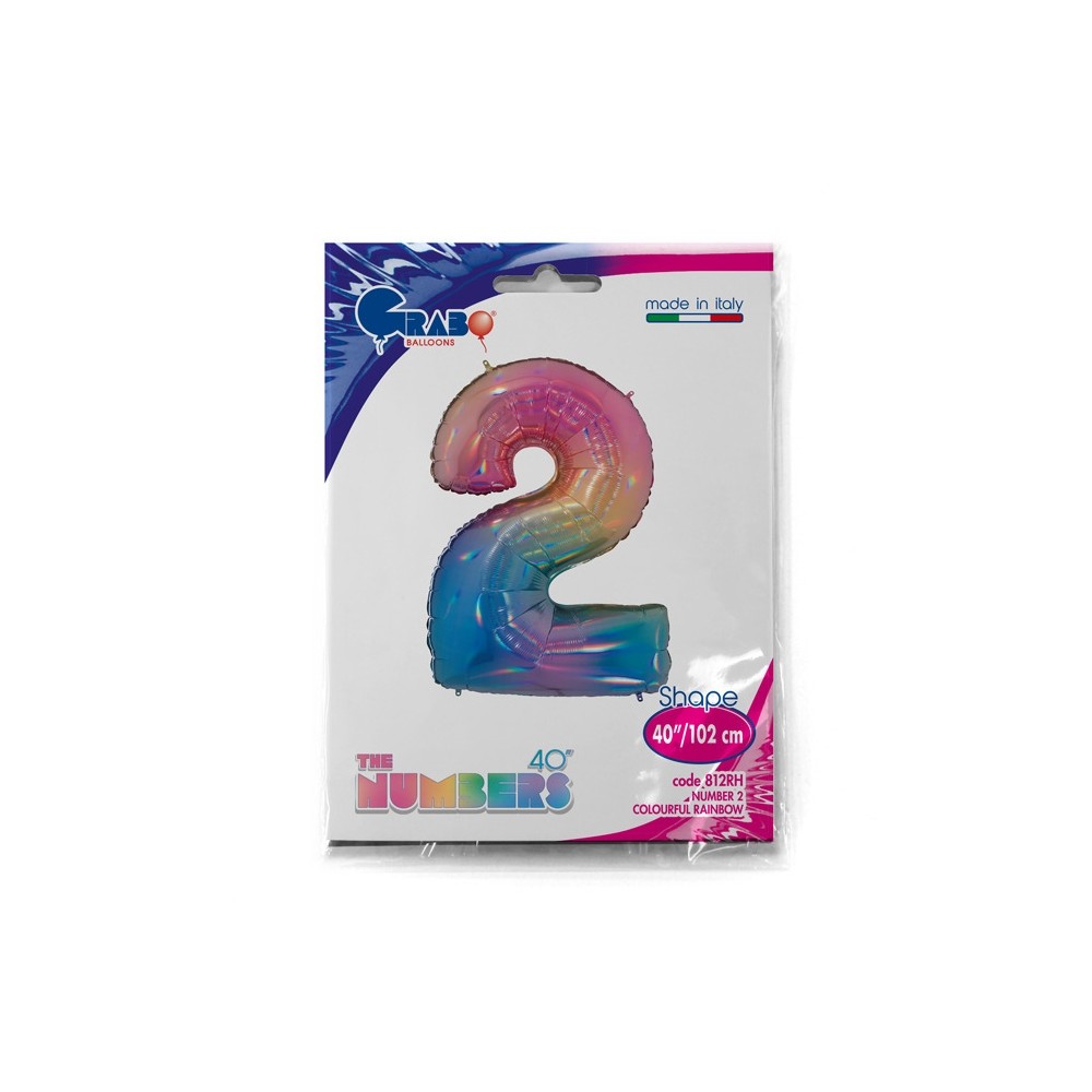 Folienballon Regenbogen 100 cm, Zahl "2"