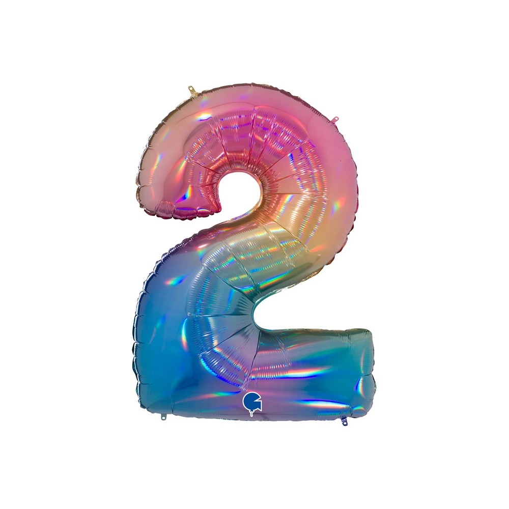 Folienballon Regenbogen 100 cm, Zahl "2"