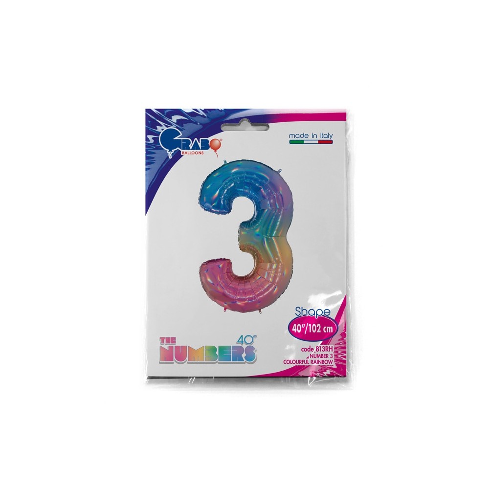Grabo Folienballon Regenbogen 100 cm, Zahl "3"
