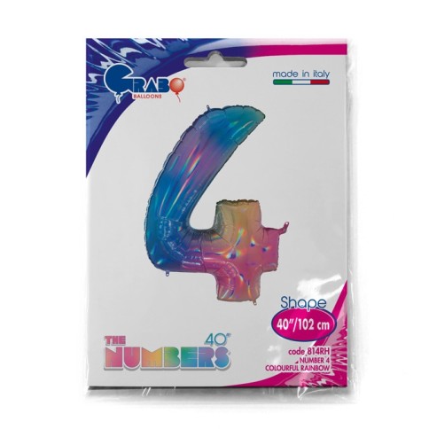 Folienballon Regenbogen 100 cm, Zahl "4"