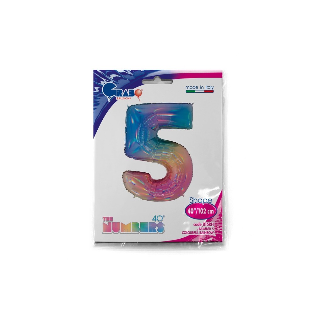 Folienballon Regenbogen 100 cm, Zahl "5"