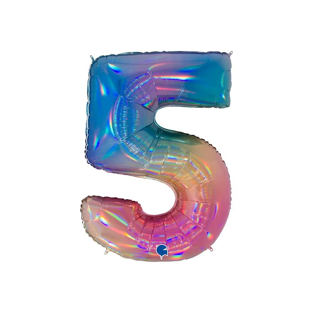 Folienballon Regenbogen 100 cm, Zahl "5"
