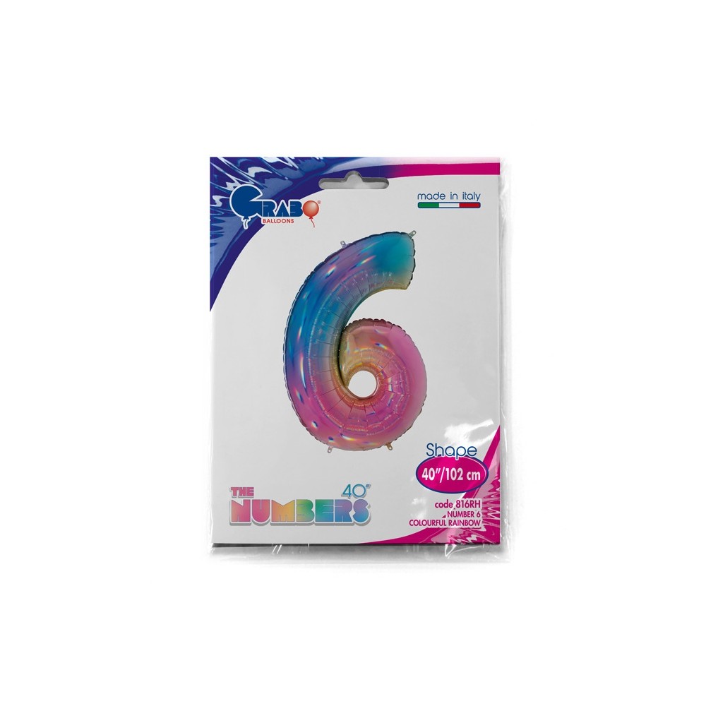 Grabo Folienballon Regenbogen 100 cm, Zahl "6"