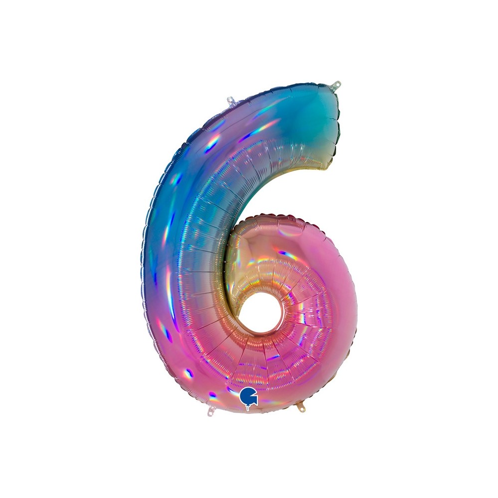 Grabo Folienballon Regenbogen 100 cm, Zahl "6"