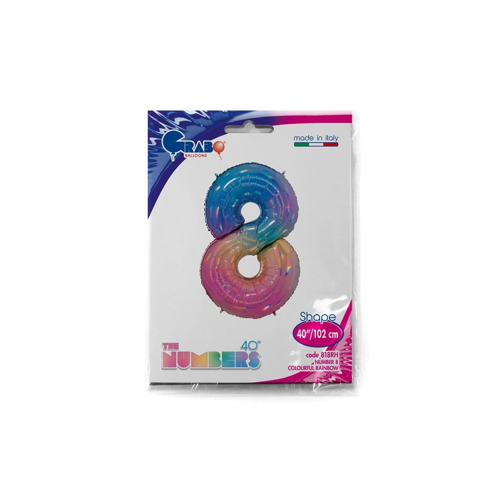 Grabo Folienballon Regenbogen 100 cm, Zahl "8"