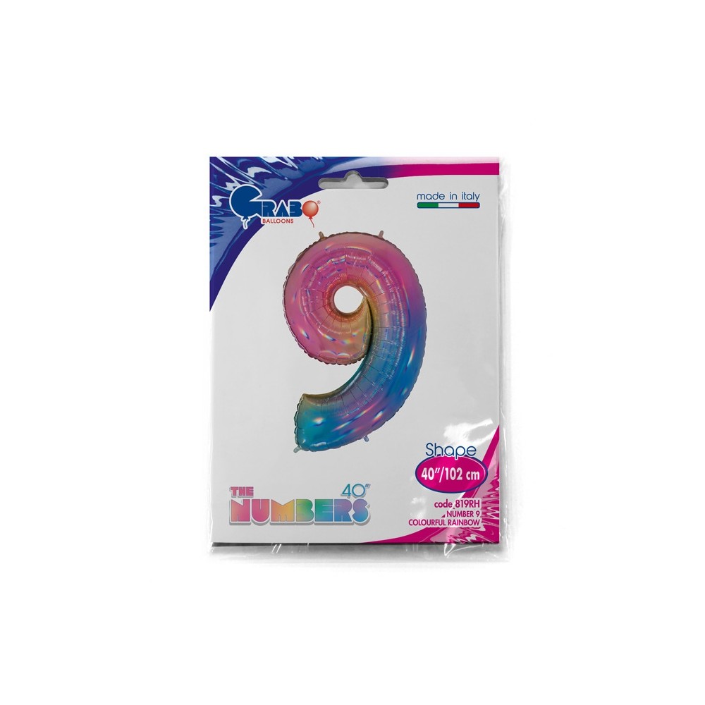 Folienballon Regenbogen 100 cm, Zahl "9"
