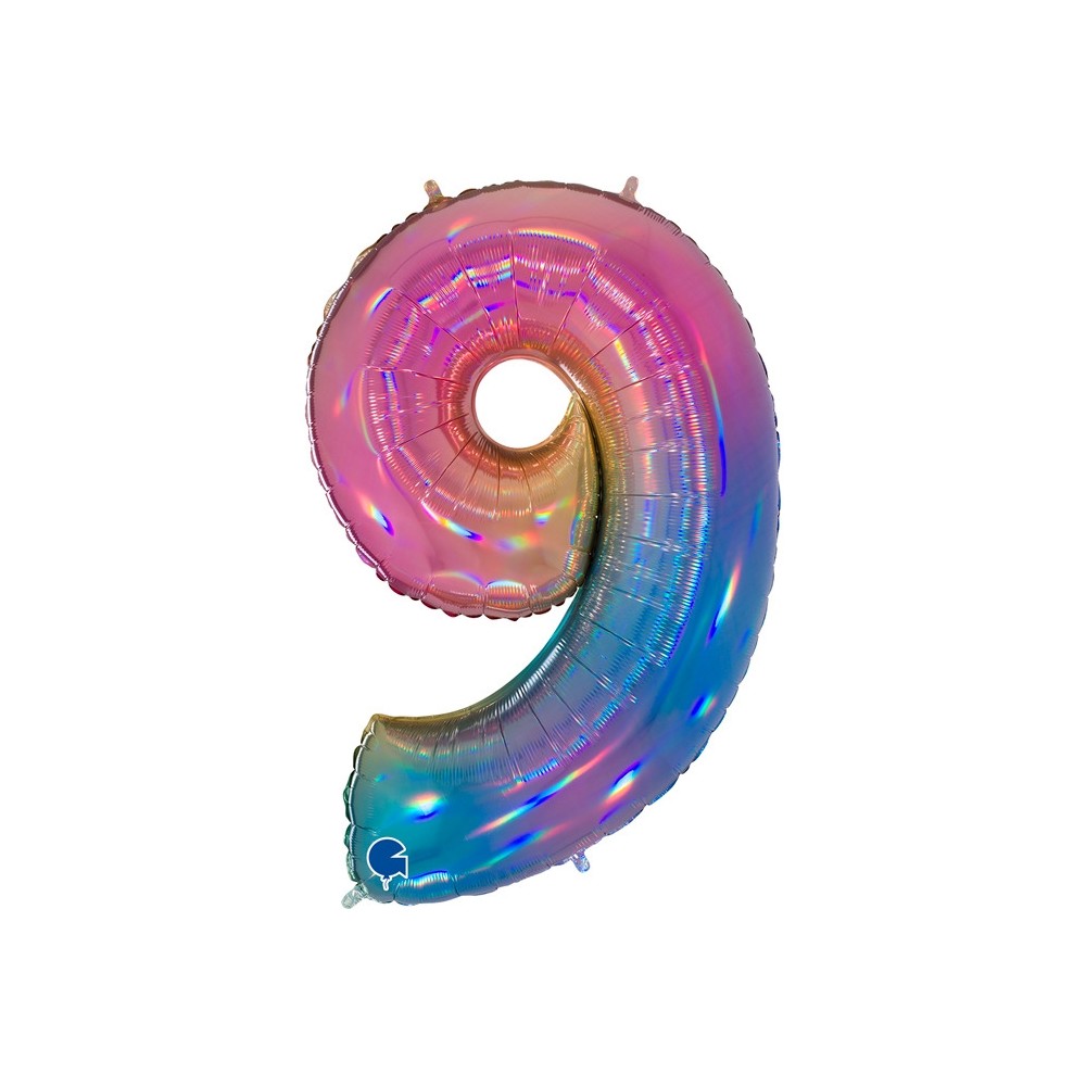 Folienballon Regenbogen 100 cm, Zahl "9"