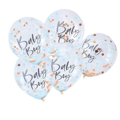 Rose Gold & Blaue Konfetti Ballone, Baby Boy