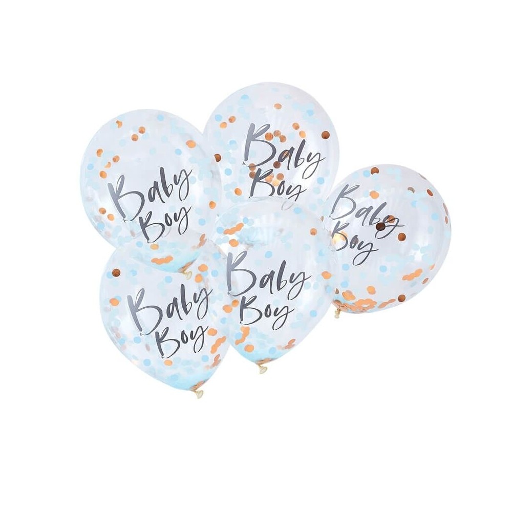 Rose Gold & Blaue Konfetti Ballone, Baby Boy