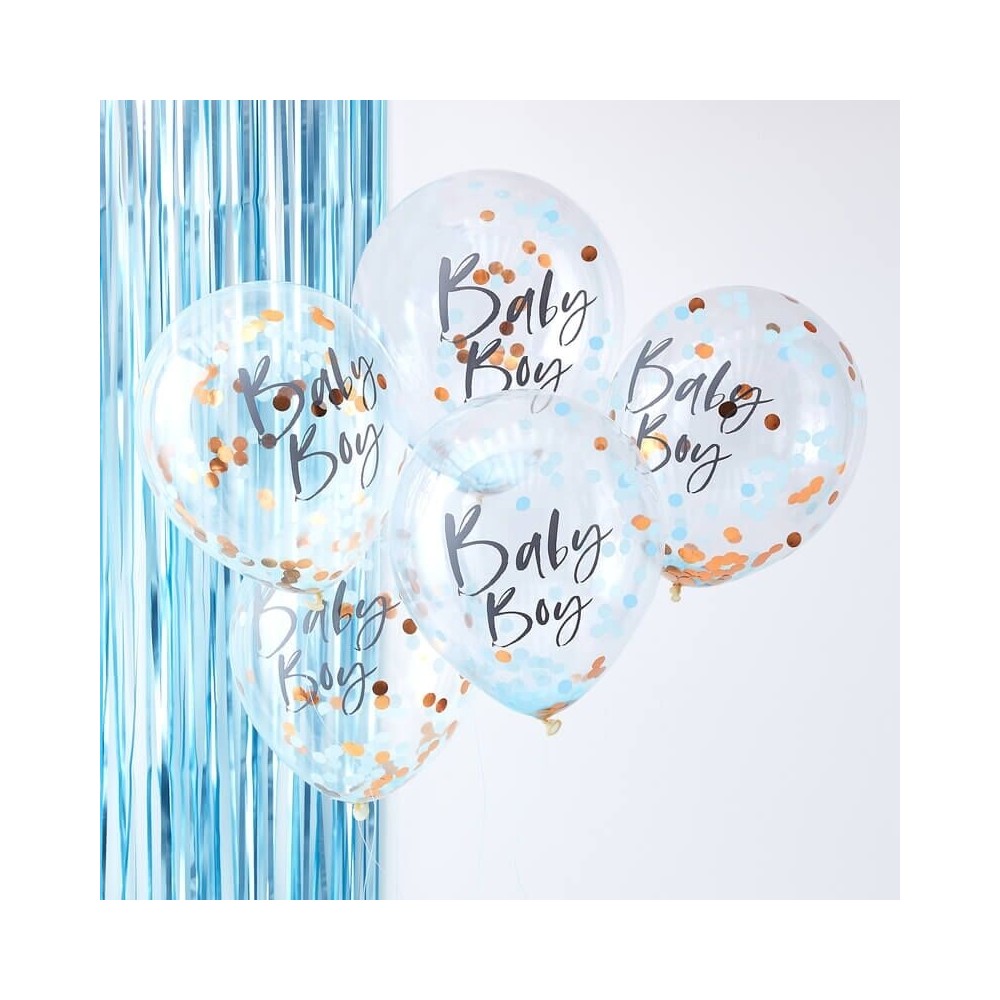 Rose Gold & Blaue Konfetti Ballone, Baby Boy
