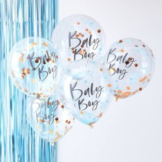 Rose Gold & Blaue Konfetti Ballone, Baby Boy