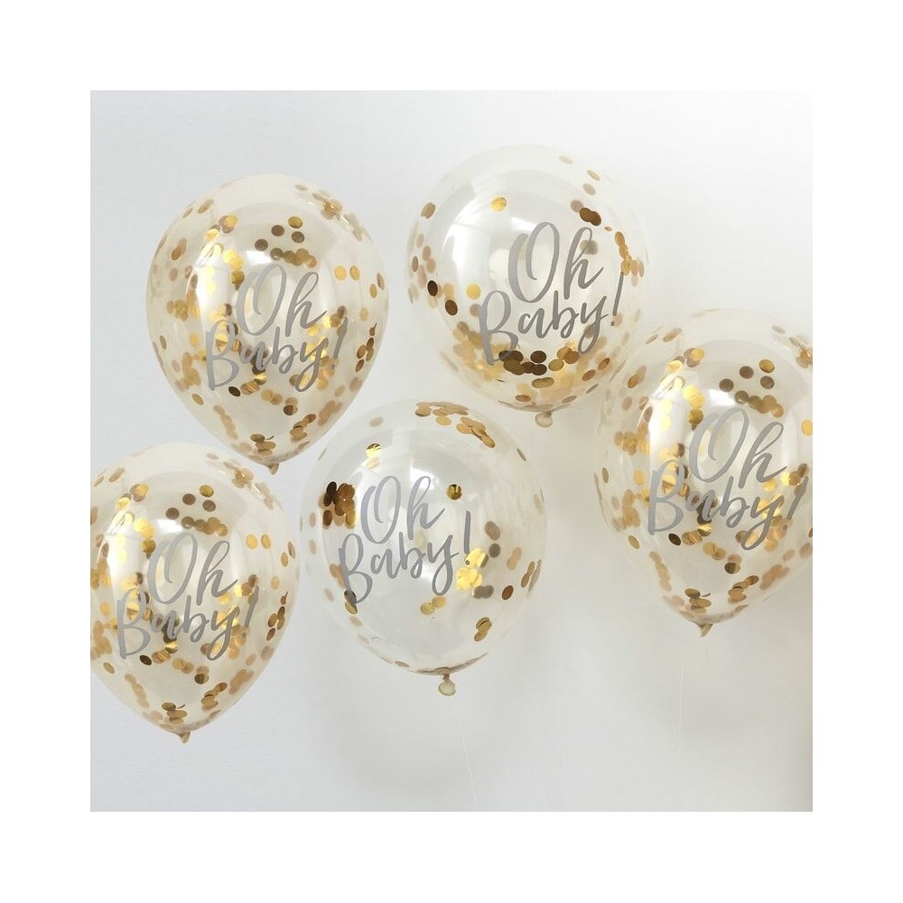 Oh Baby! Baby Shower Konfetti Ballone, Gold