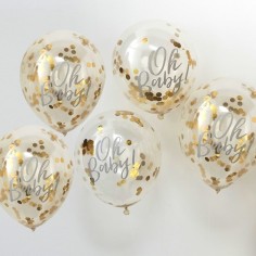 Oh Baby! Baby Shower Konfetti Ballone, Gold