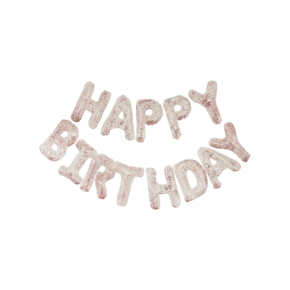 Klare Konfettiballone "Happy Birthday" Banner