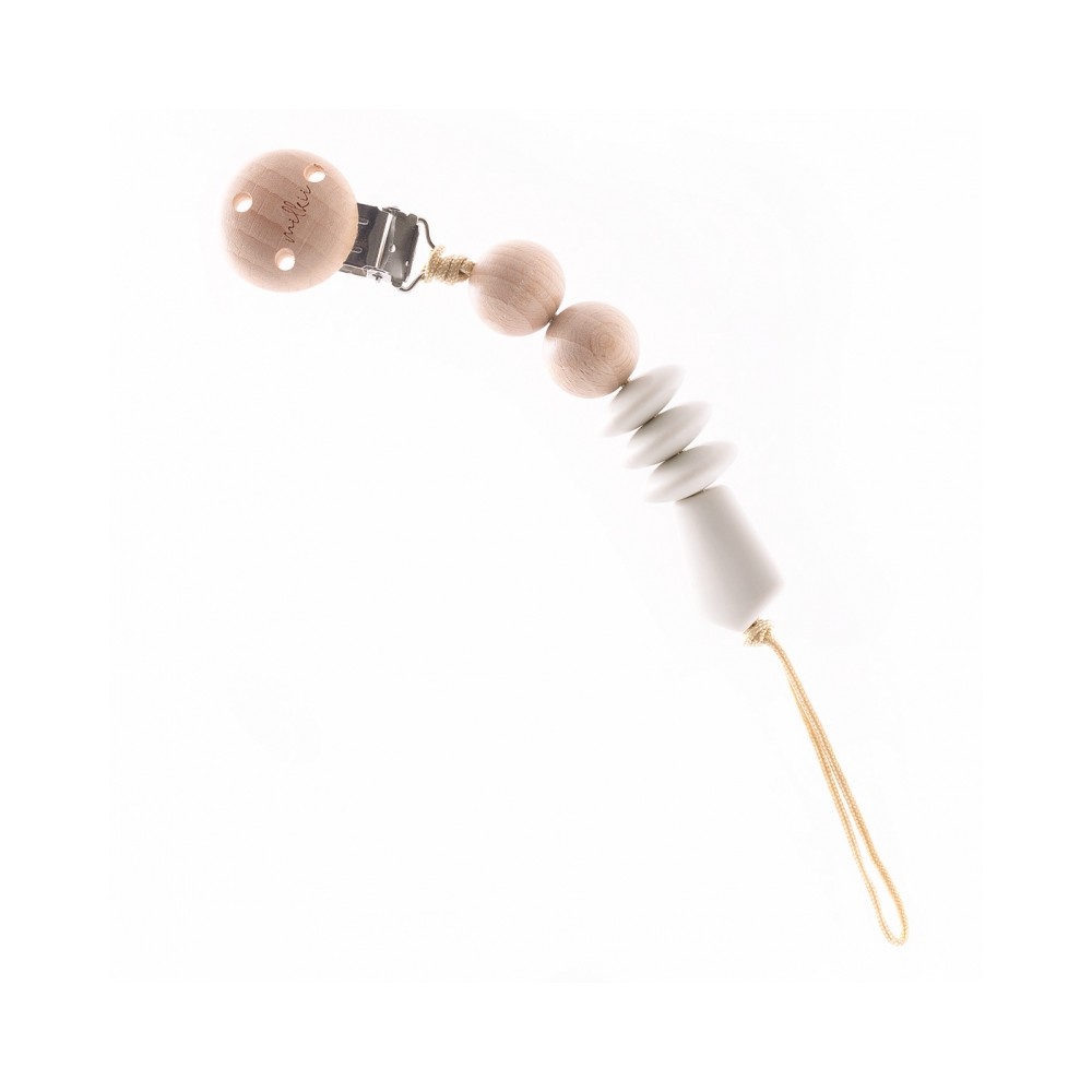 Chaîne de sucette avec boules en bois et perles de silicone, gris clair