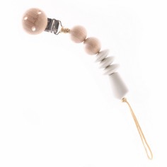 Chaîne de sucette avec boules en bois et perles de silicone, gris clair