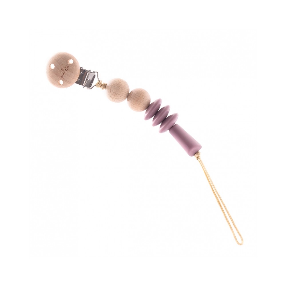 Chaîne de sucette avec boules en bois et perles de silicone, violet