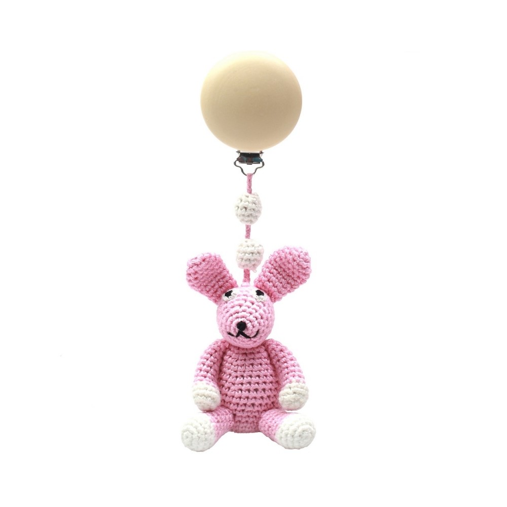 jouet de poussette Naturezoo, Lapin rose clair