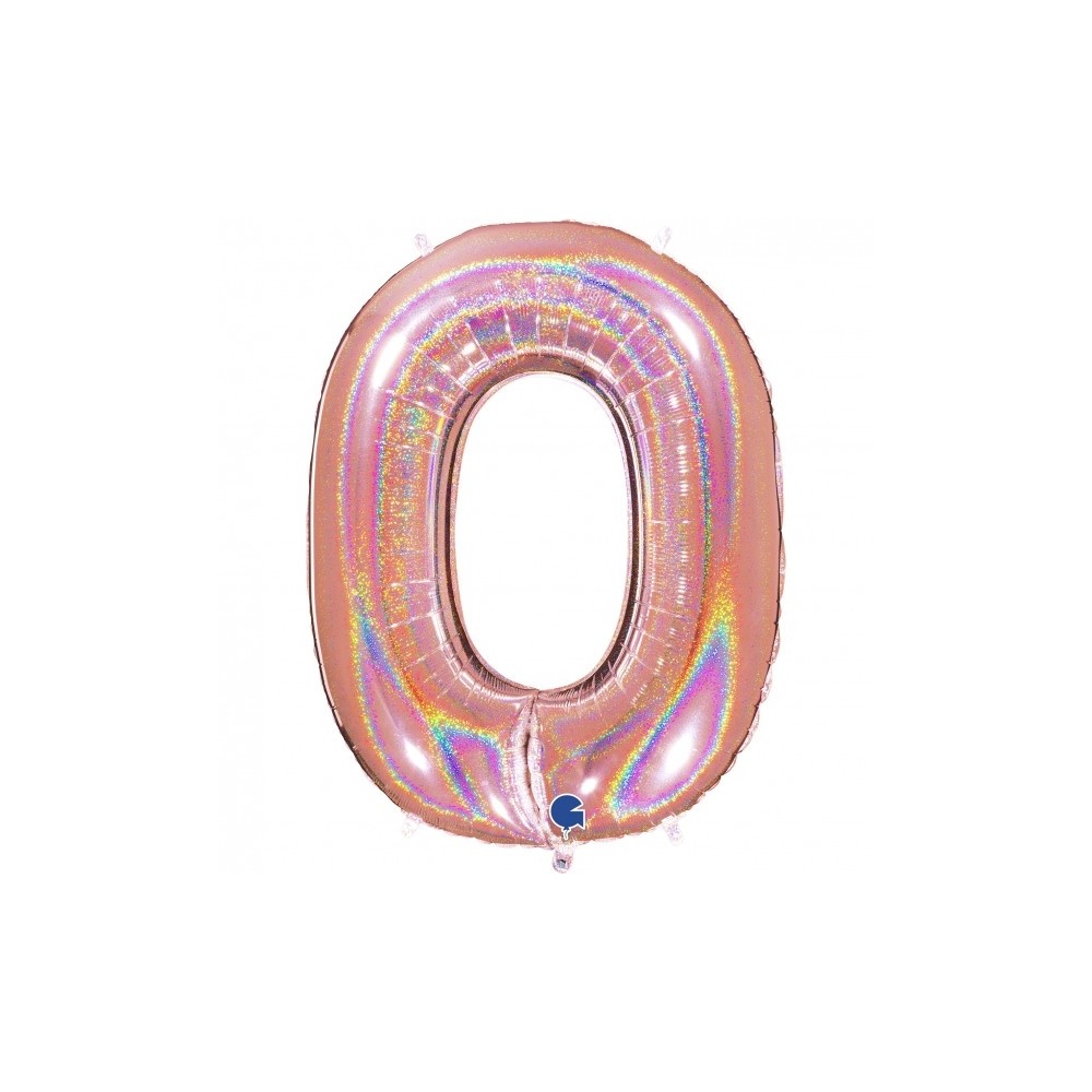 Grabo Folienballon Holo Rosé 100 cm, Zahl "0"