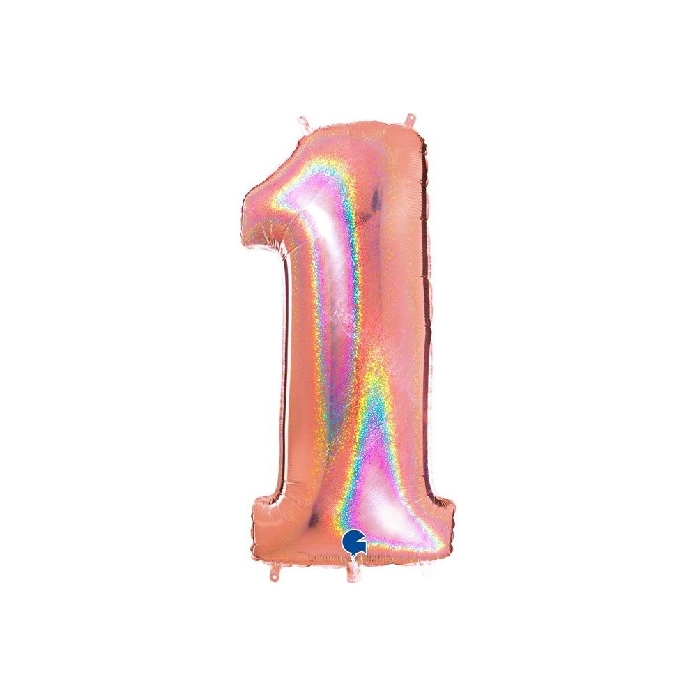 Grabo Folienballon Holo Rosé 100 cm, Zahl "1"