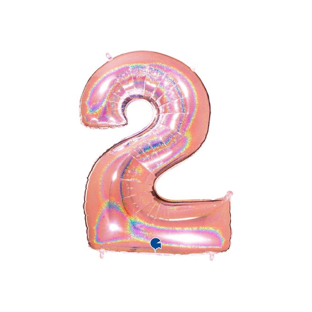 Grabo Folienballon Holo Rosé 100 cm, Zahl "2"