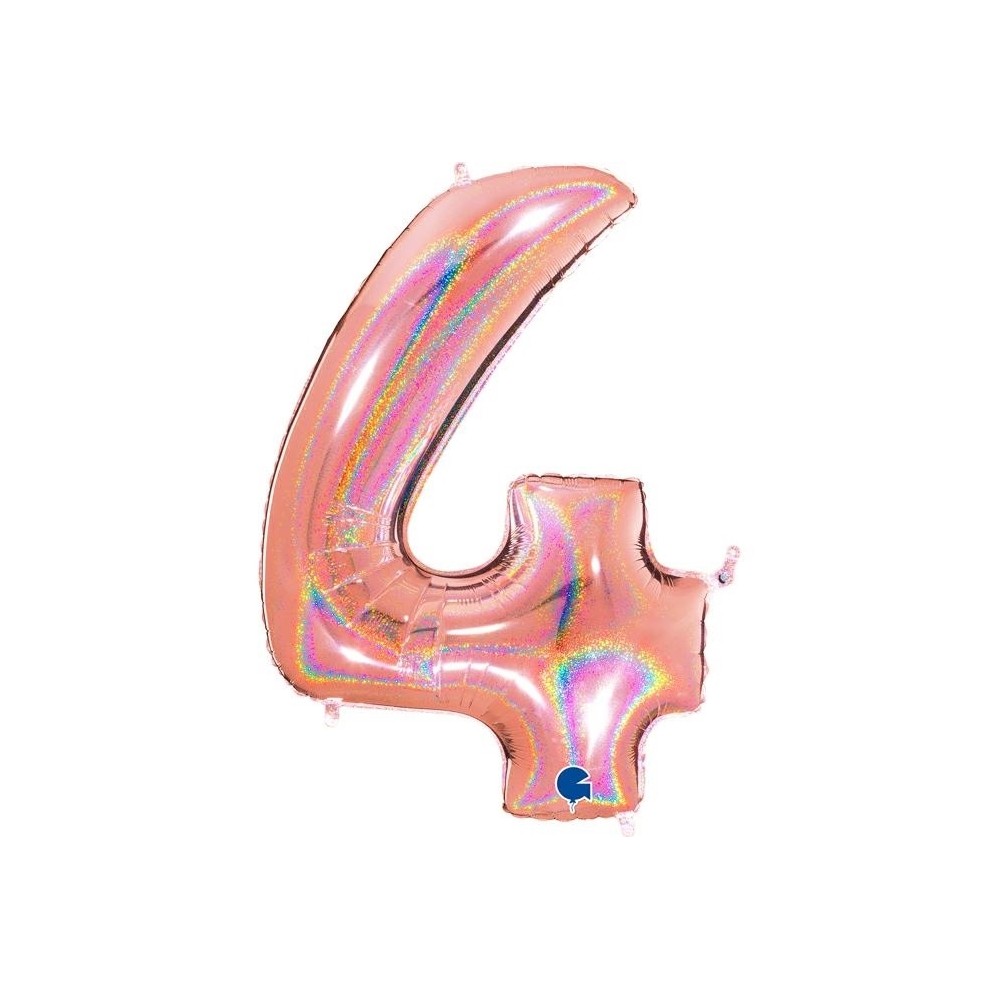 Grabo Folienballon Holo Rosé 100 cm, Zahl "4"