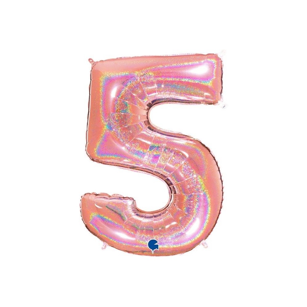 Folienballon Holo Rosé 100 cm, Zahl "5"