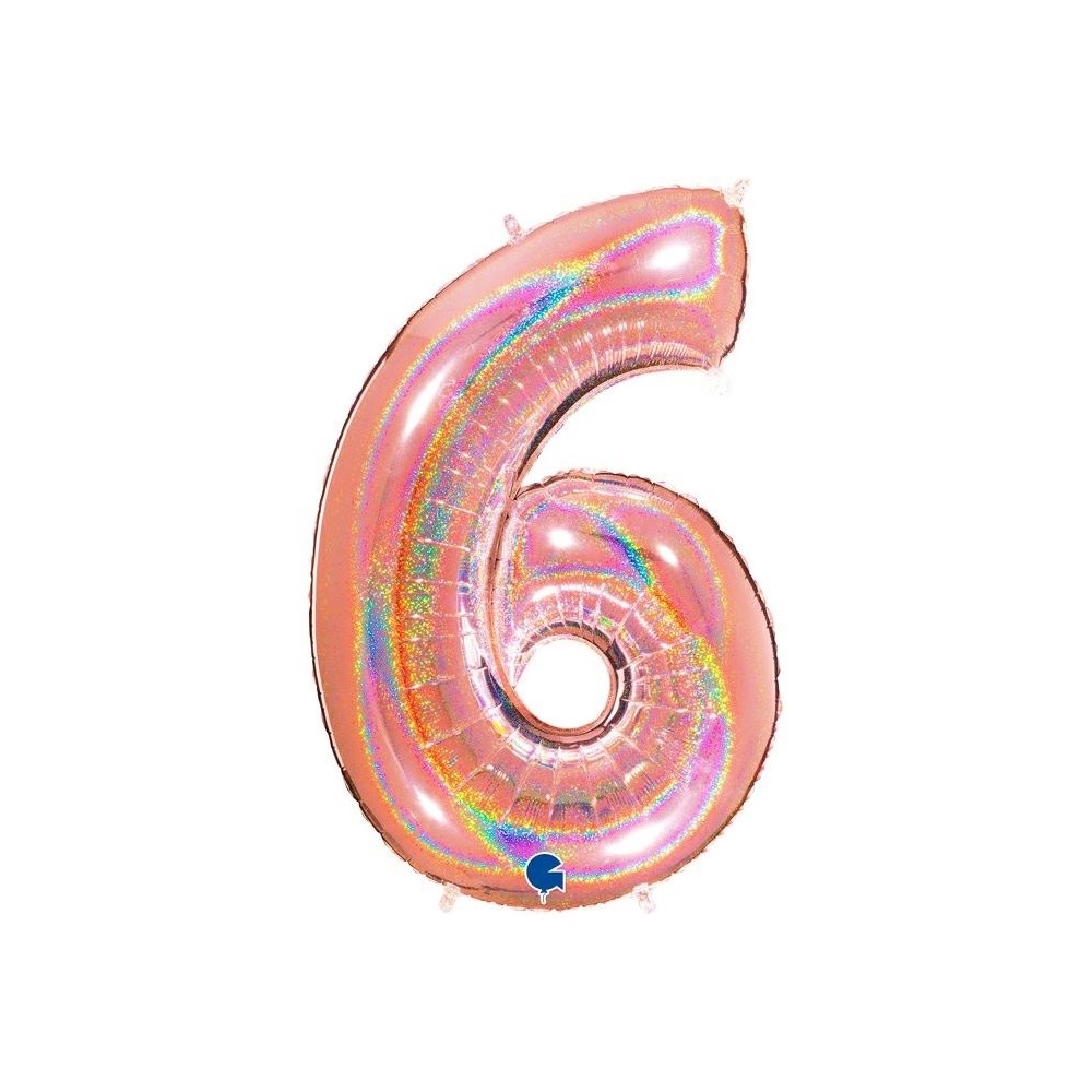 Folienballon Holo Rosé 100 cm, Zahl "6"