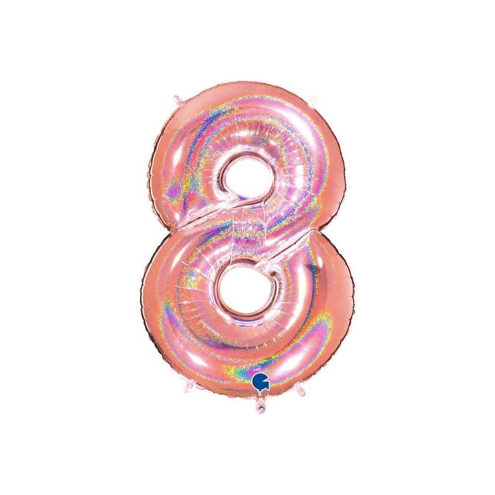 Grabo Folienballon Holo Rosé 100 cm, Zahl "8"