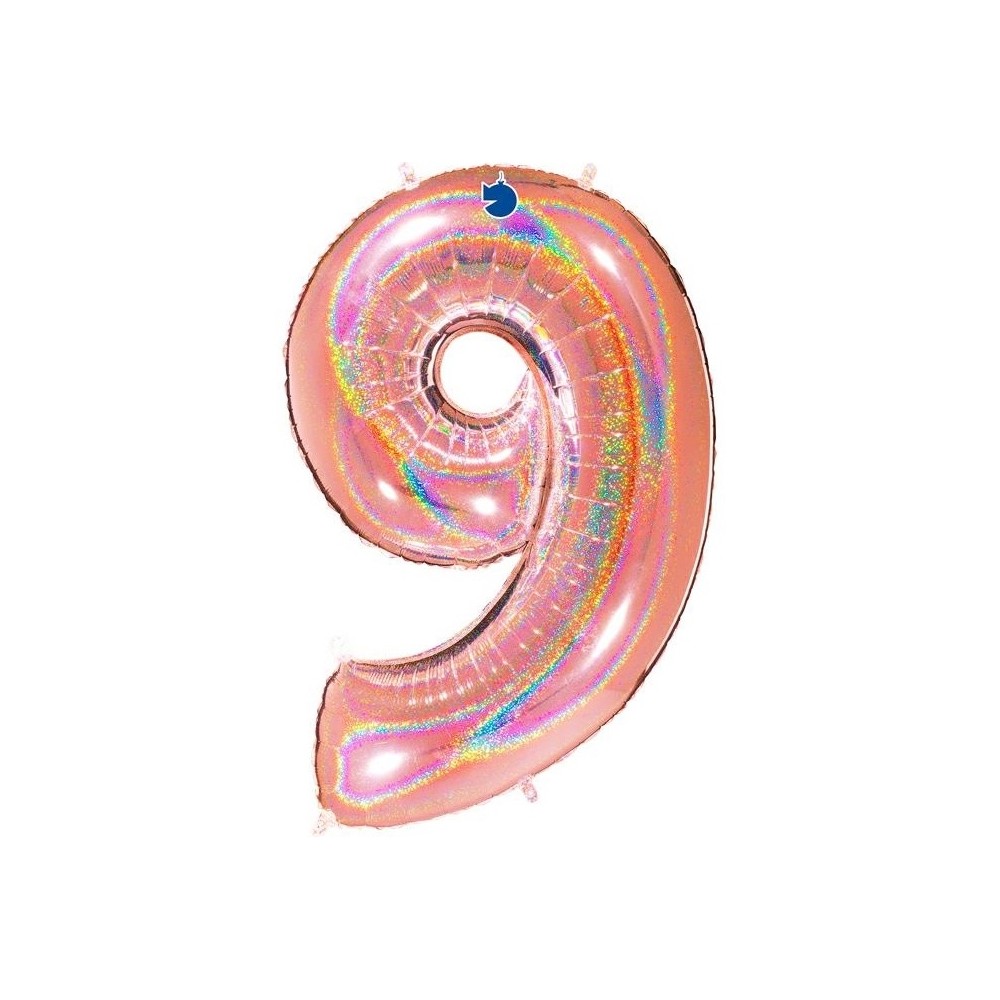 Folienballon Holo Rosé 100 cm, Zahl "9"