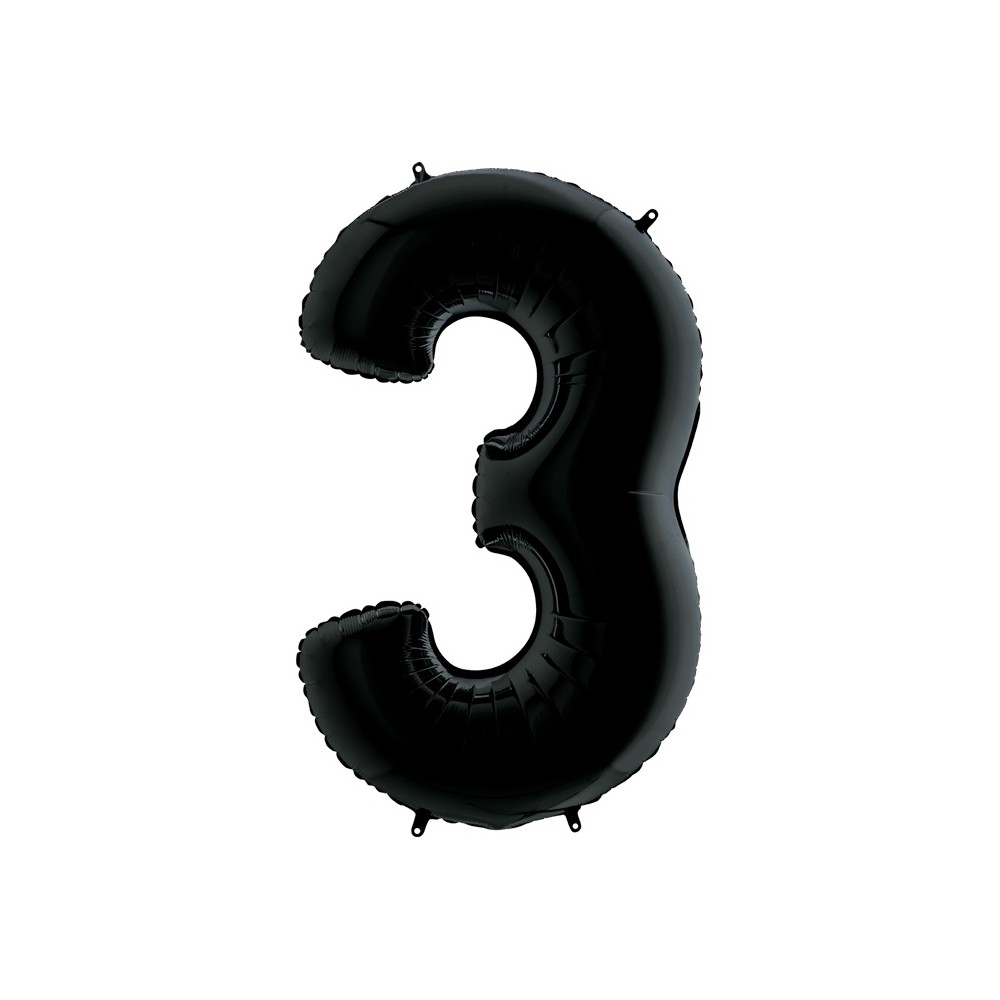 Folienballon Schwarz 100 cm, Zahl "3"