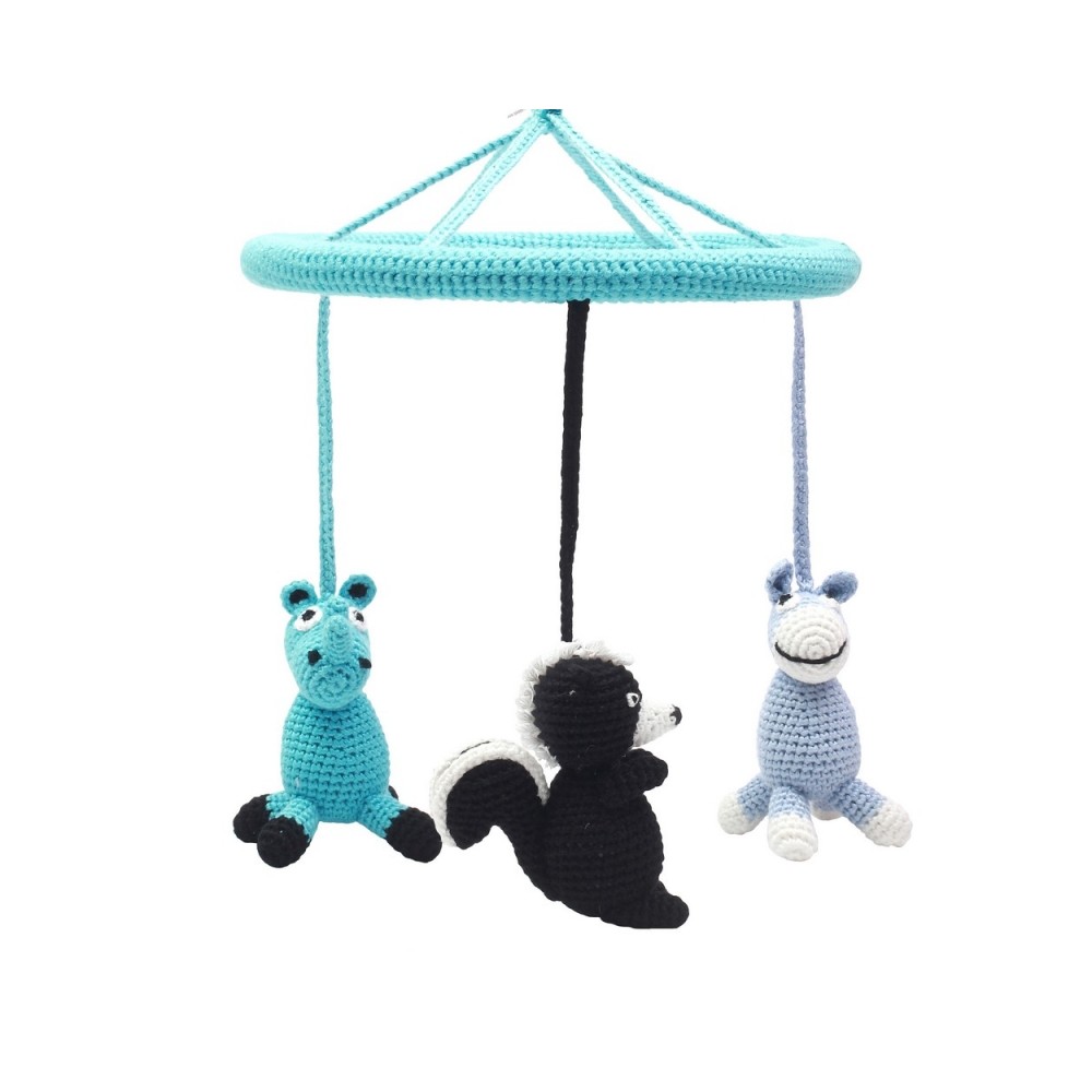 naturZOO Häkelmobil &8211 Nashorn, Stinktier & Esel