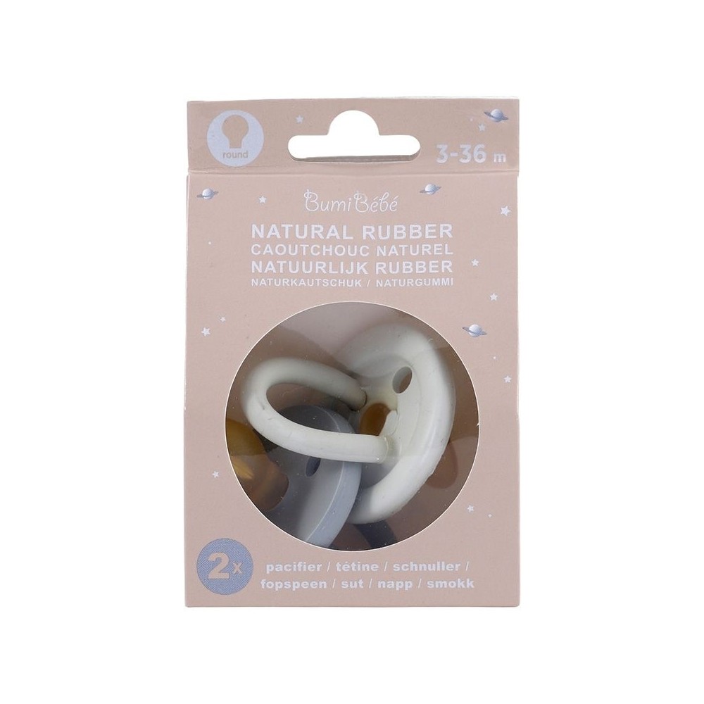 Bumi bébé Naturkautschuk Schnuller 2er-Pack, Dove Grey & Sage, rund (3-36 Monate)