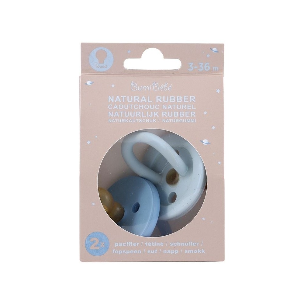 Bumi bébé Naturkautschuk Schnuller 2er-Pack, Blue & Denim, rund (3-36 Monate)