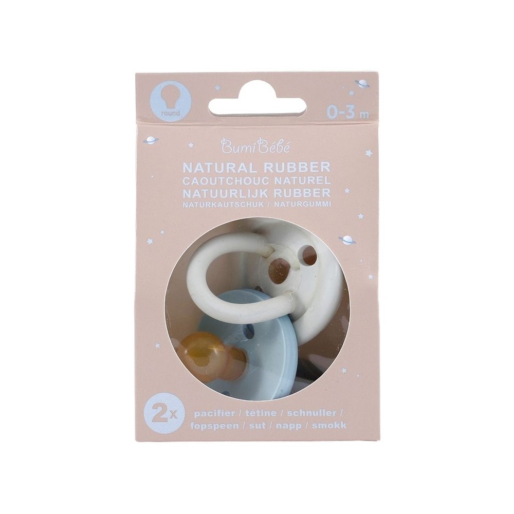 Bumi bébé Naturkautschuk Schnuller 2er-Pack, Denim & Sage, rund (0-3 Monate)