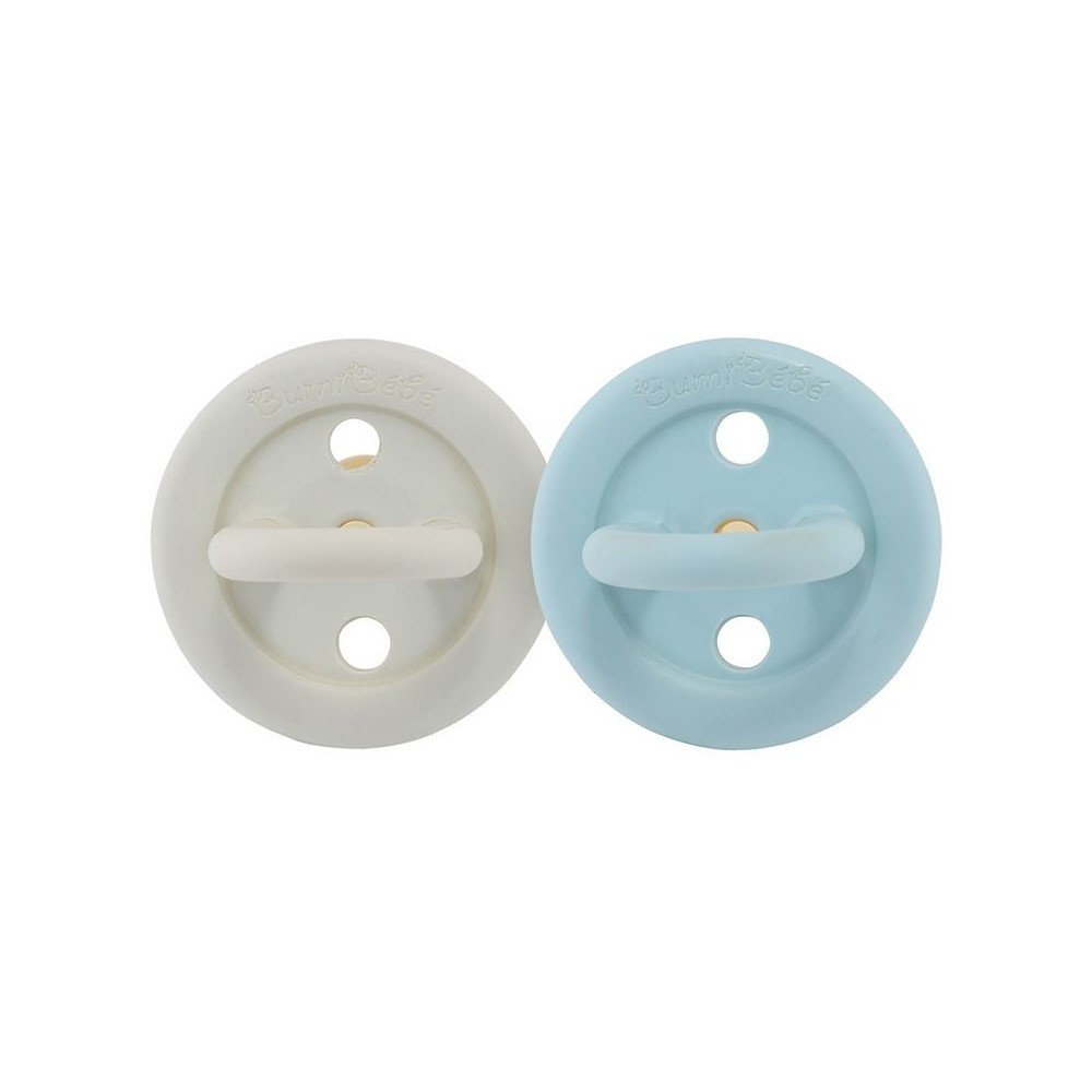 Bumi bébé Naturkautschuk Schnuller 2er-Pack, Denim & Sage, rund (0-3 Monate)