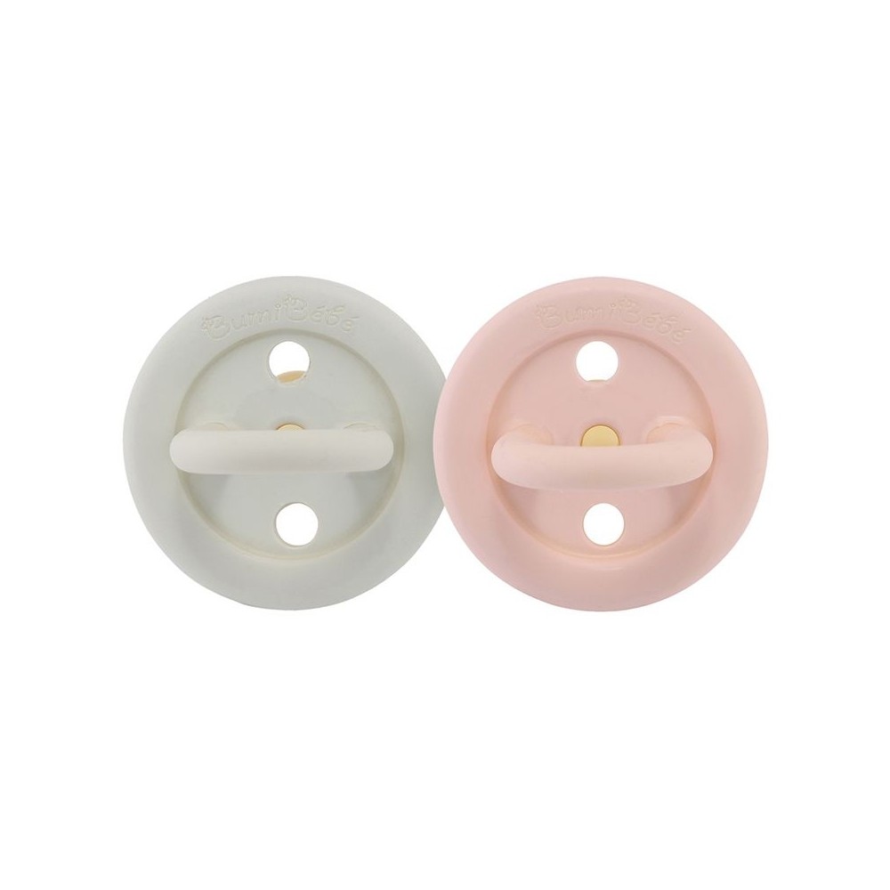 Bumi bébé Naturkautschuk Schnuller 2er-Pack, Rose & Sage, rund (0-3 Monate)