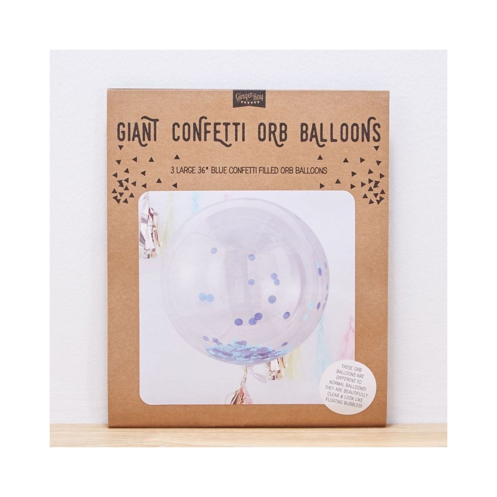 riesige Konfetti Ballone, 3 Stück - blau