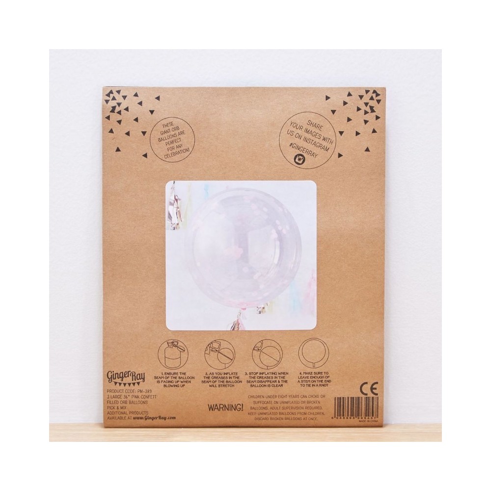 riesige Konfetti Ballone, 3 Stück - rosa