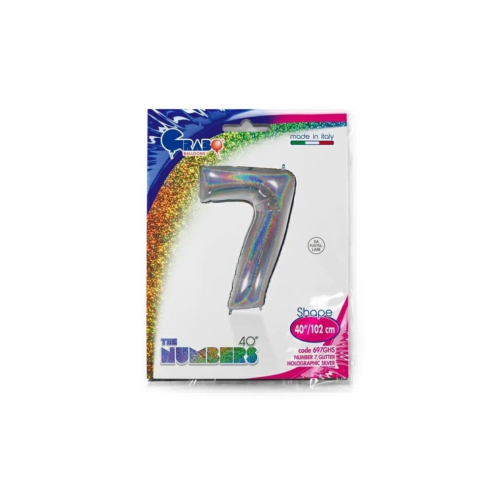 Folienballon Holo Silber 100 cm, Zahl "7"