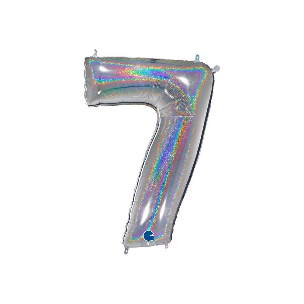 Folienballon Holo Silber 100 cm, Zahl "7"