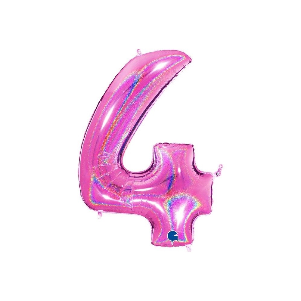 Folienballon Holo Fuchsia 100 cm, Zahl "4"