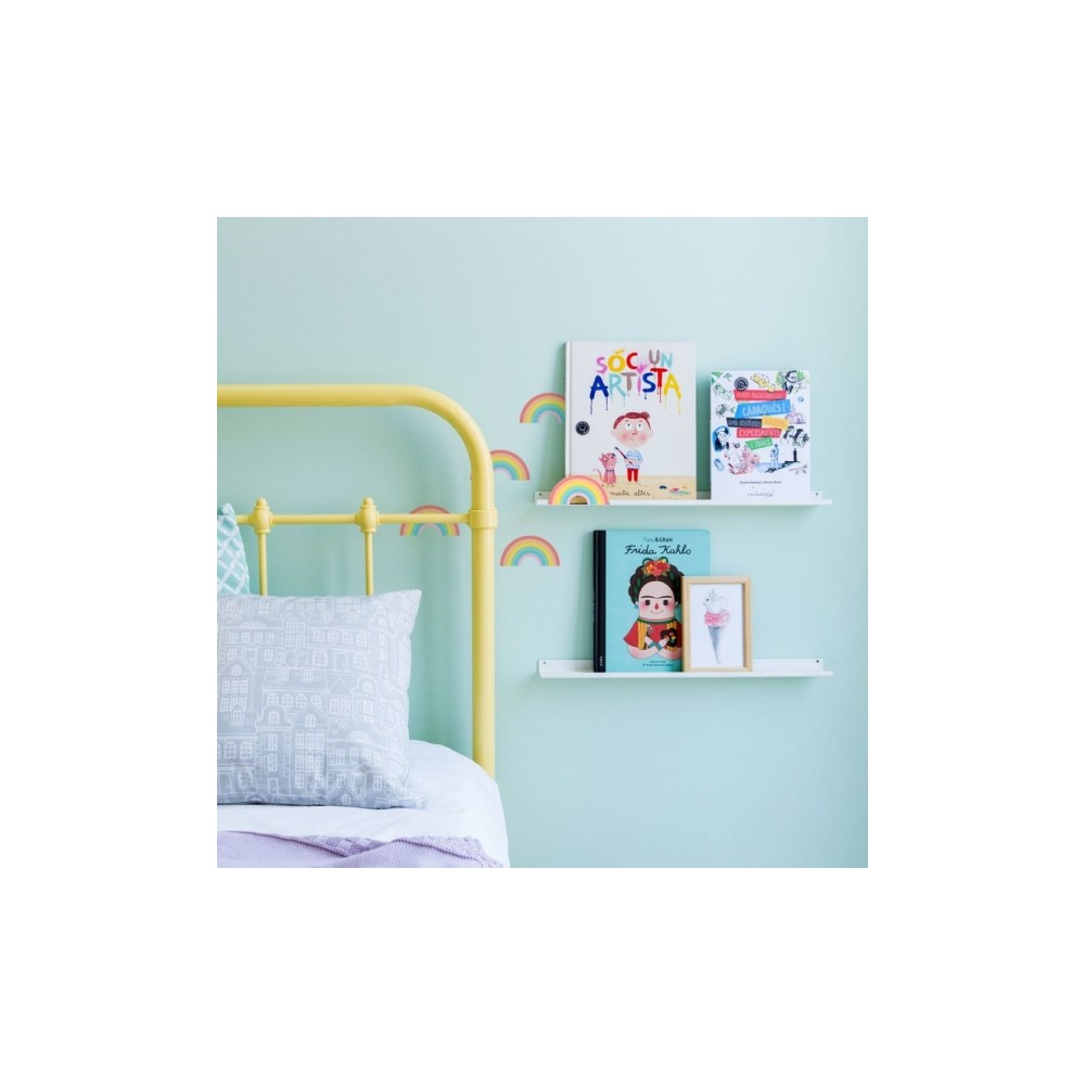 Tresxics Tablette de mur longue et 4 autocollants muraux textiles, arc-en-ciel